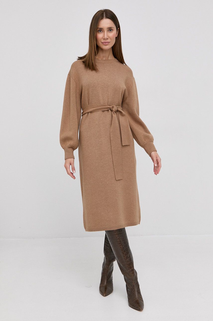 Boss rochie din lana culoarea maro, midi, oversize answear imagine noua
