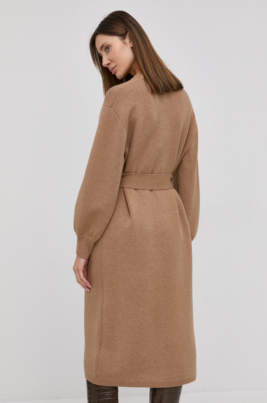 

Шерстяное платье Boss цвет коричневый midi oversize