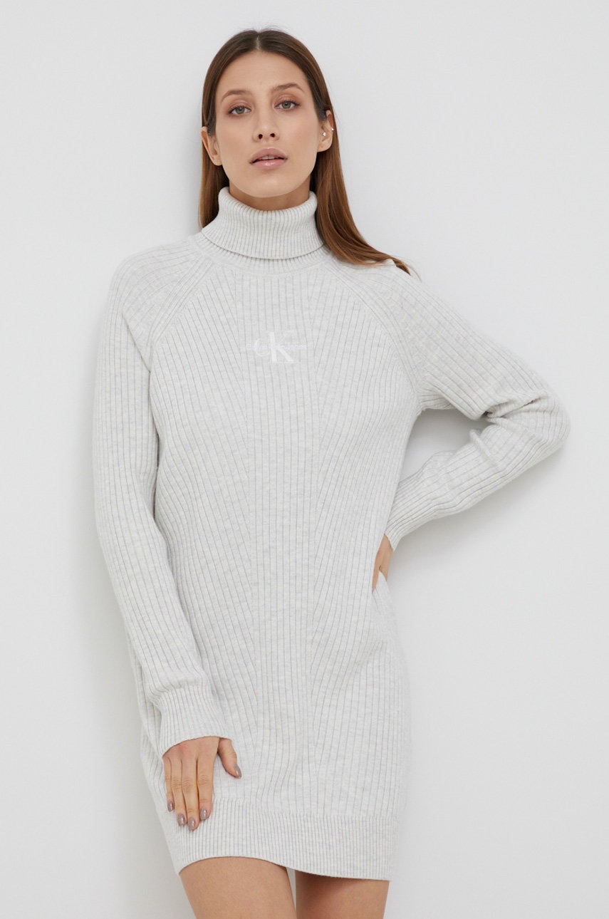 Calvin Klein Jeans Sukienka z domieszką wełny kolor szary mini prosta