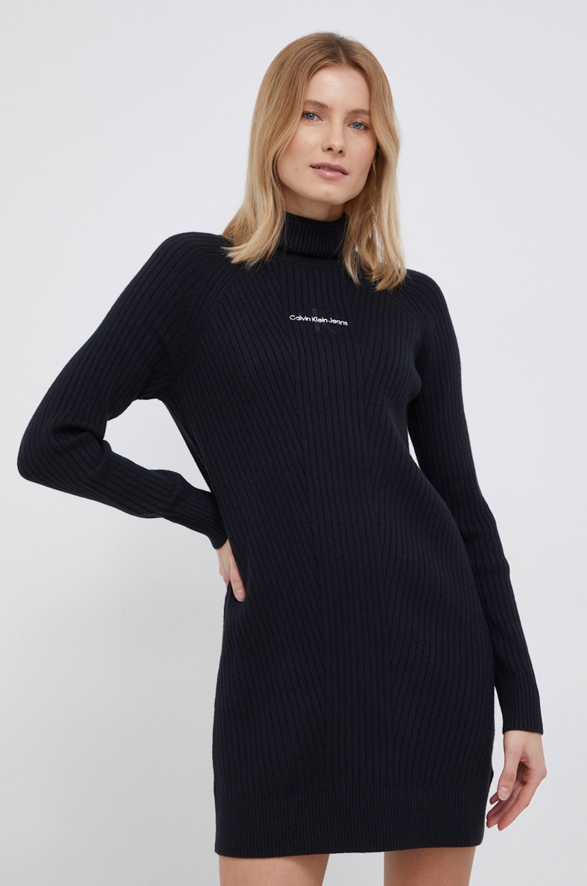 Calvin Klein Jeans Sukienka z domieszką wełny kolor czarny mini prosta