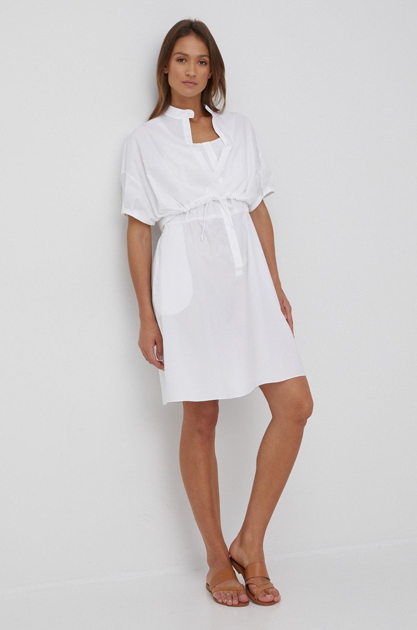 Emporio Armani rochie din bumbac culoarea alb, mini, evazati alb imagine noua