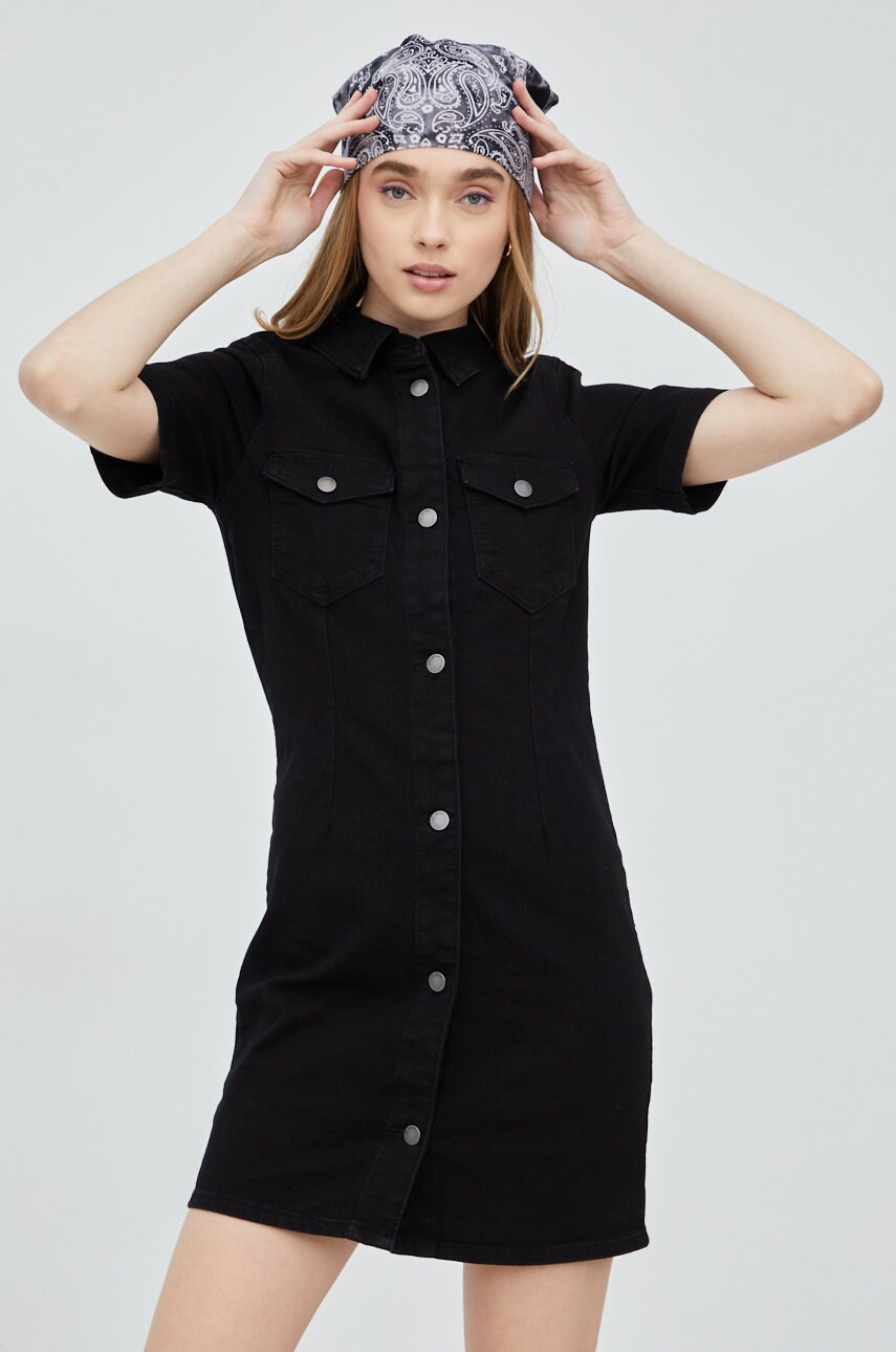 Jdy rochie jeans culoarea negru, mini, drept