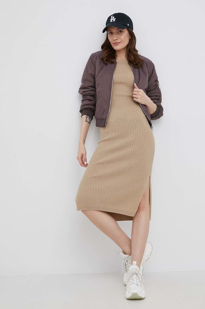 vero-moda-ruha-gyapju-keverekbol-bezs-midi-testhezallo