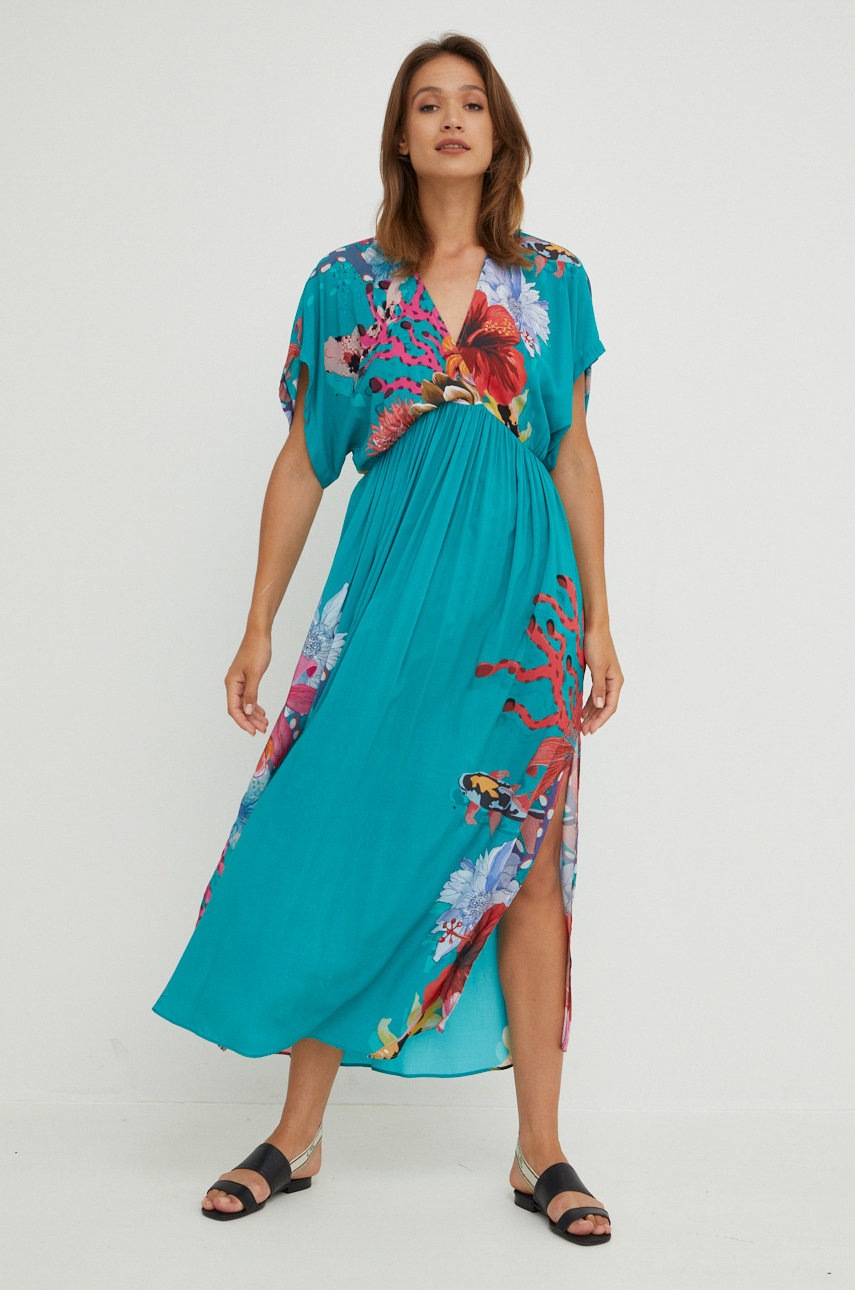 

Платье Desigual цвет бирюзовый maxi расклешённая