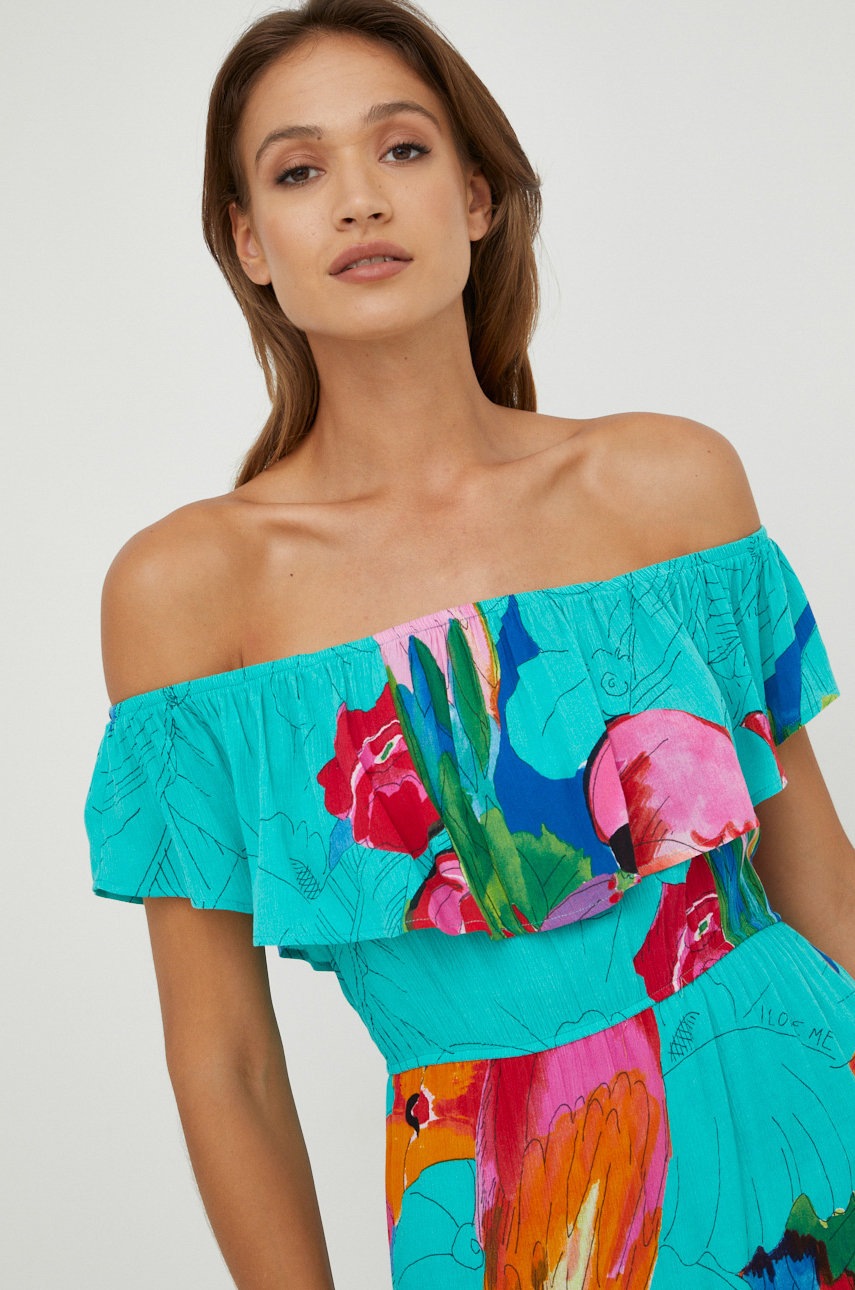 

Платье Desigual цвет бирюзовый maxi расклешённая