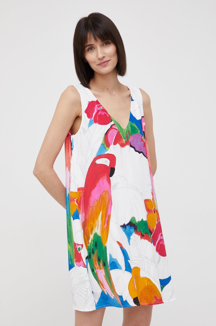 

Рокля Desigual в бяло къс модел със стандартна кройка, Бял
