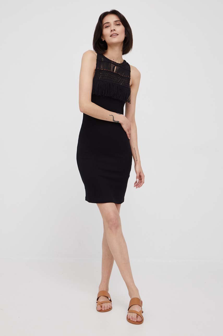 Šaty Desigual černá barva, mini - černá -  27% Bavlna