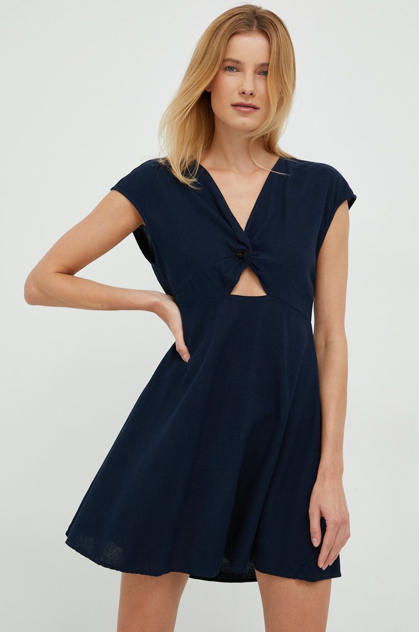 Vero Moda rochie din amestec de in culoarea albastru marin, mini, evazati