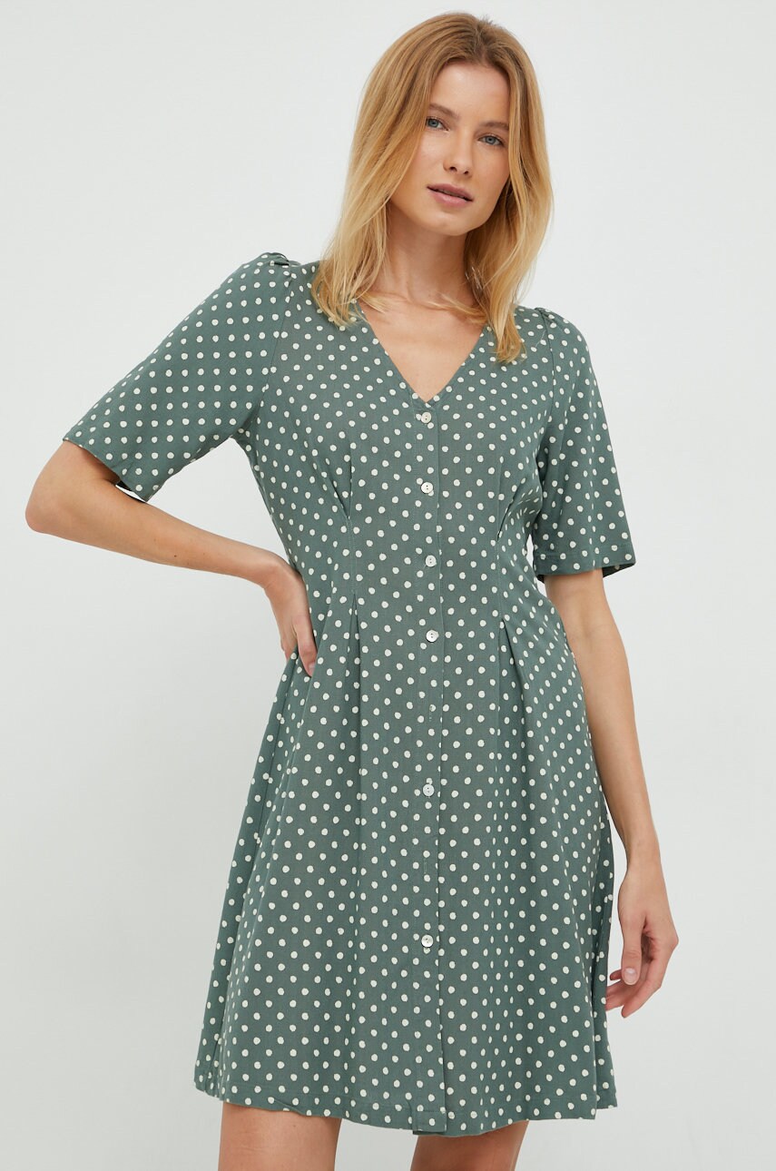 

Рокля с лен Vero Moda в зелено къс модел разкроен модел, Зелен