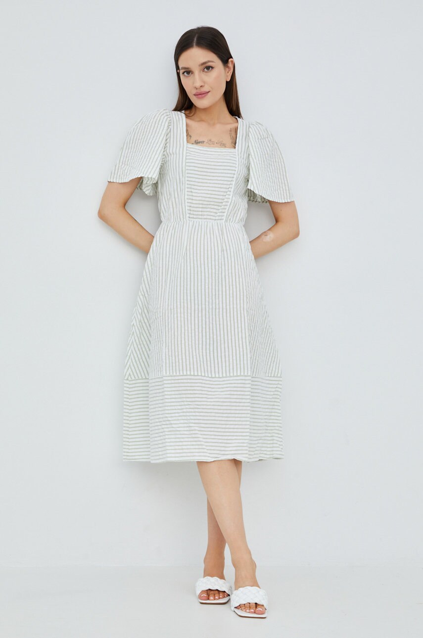Vero moda rochie din bumbac culoarea verde, midi, evazati