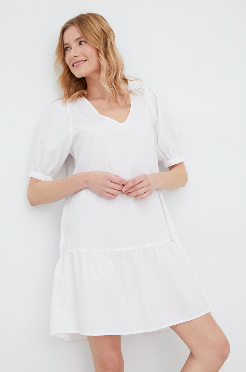 Vero Moda rochie din bumbac culoarea alb, mini, evazati alb imagine noua