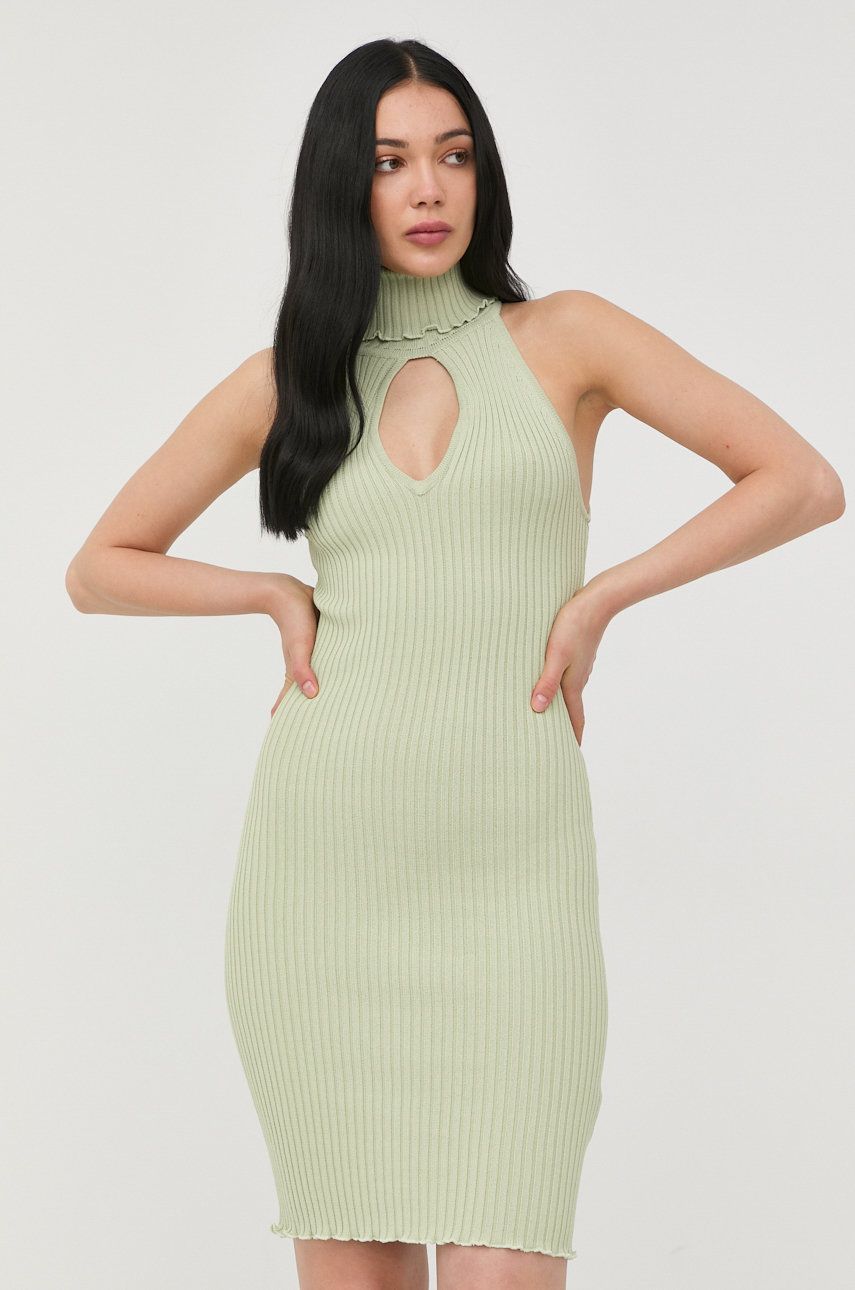 Šaty Guess zelená barva, mini - zelená -  35% Nylon