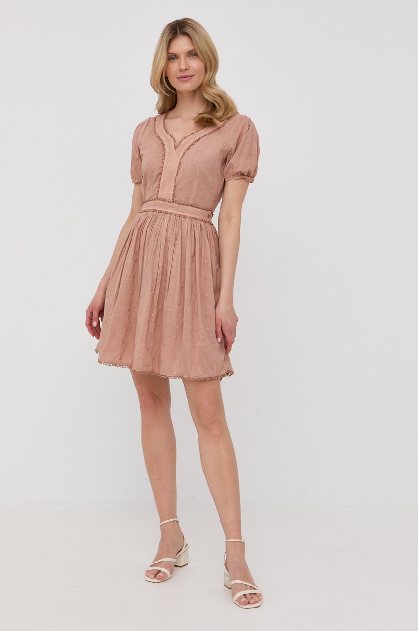 

Бавовняна сукня Guess колір бежевий mini розкльошена