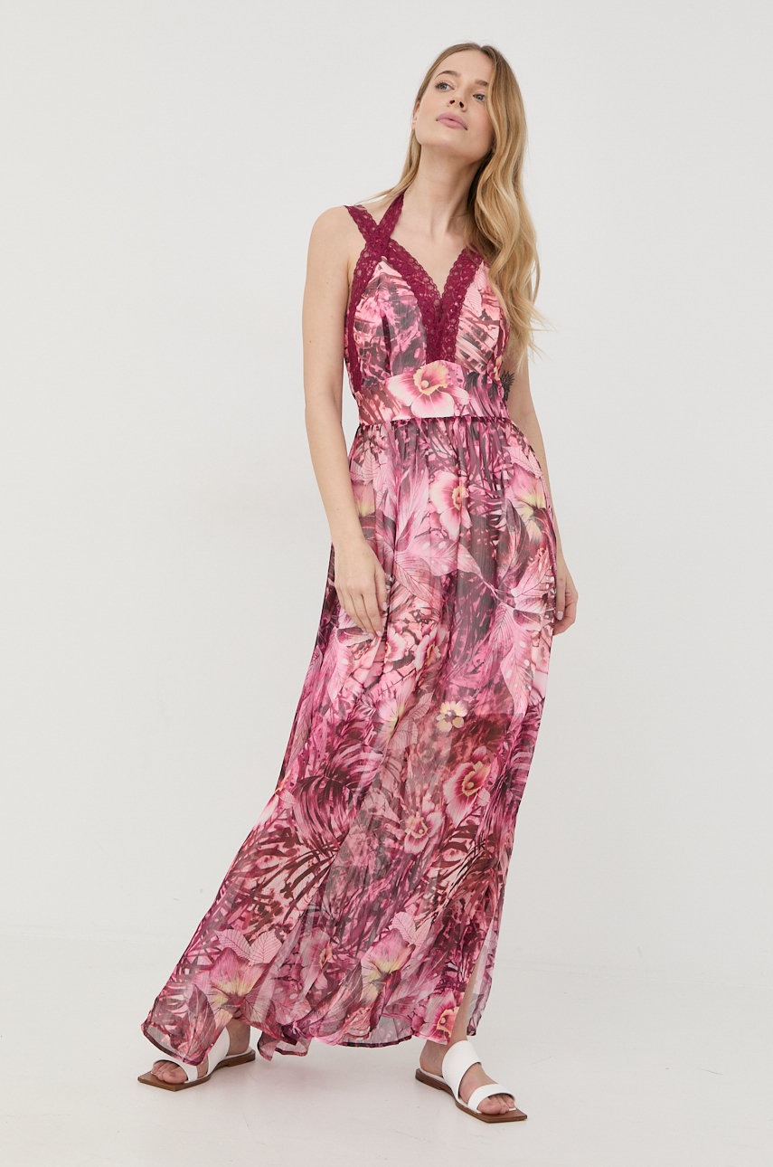 

Платье Guess цвет розовый maxi расклешённая