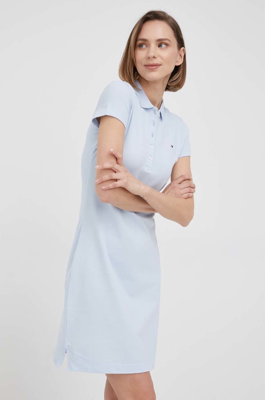 

Рокля Tommy Hilfiger къс модел с кройка по тялото, Син