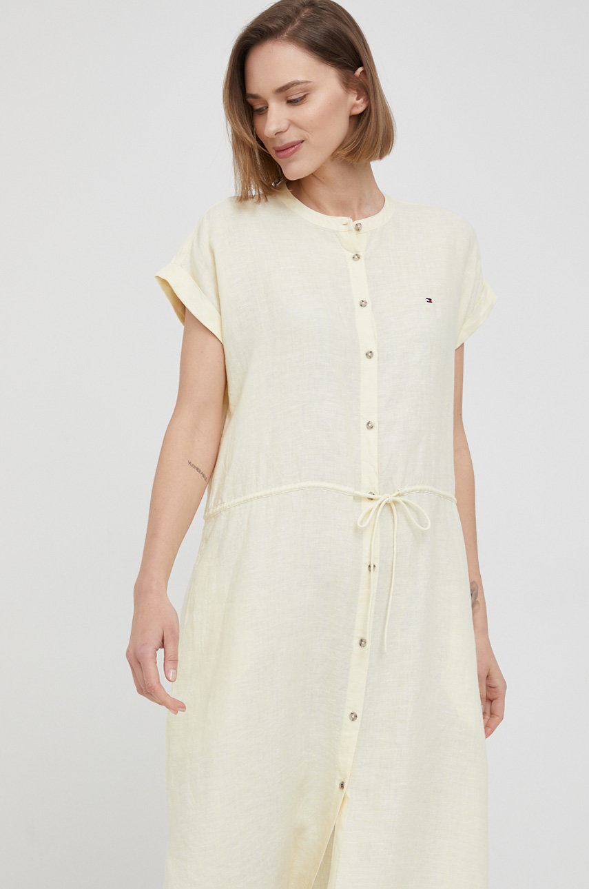 

Льняна сукня Tommy Hilfiger колір жовтий midi oversize