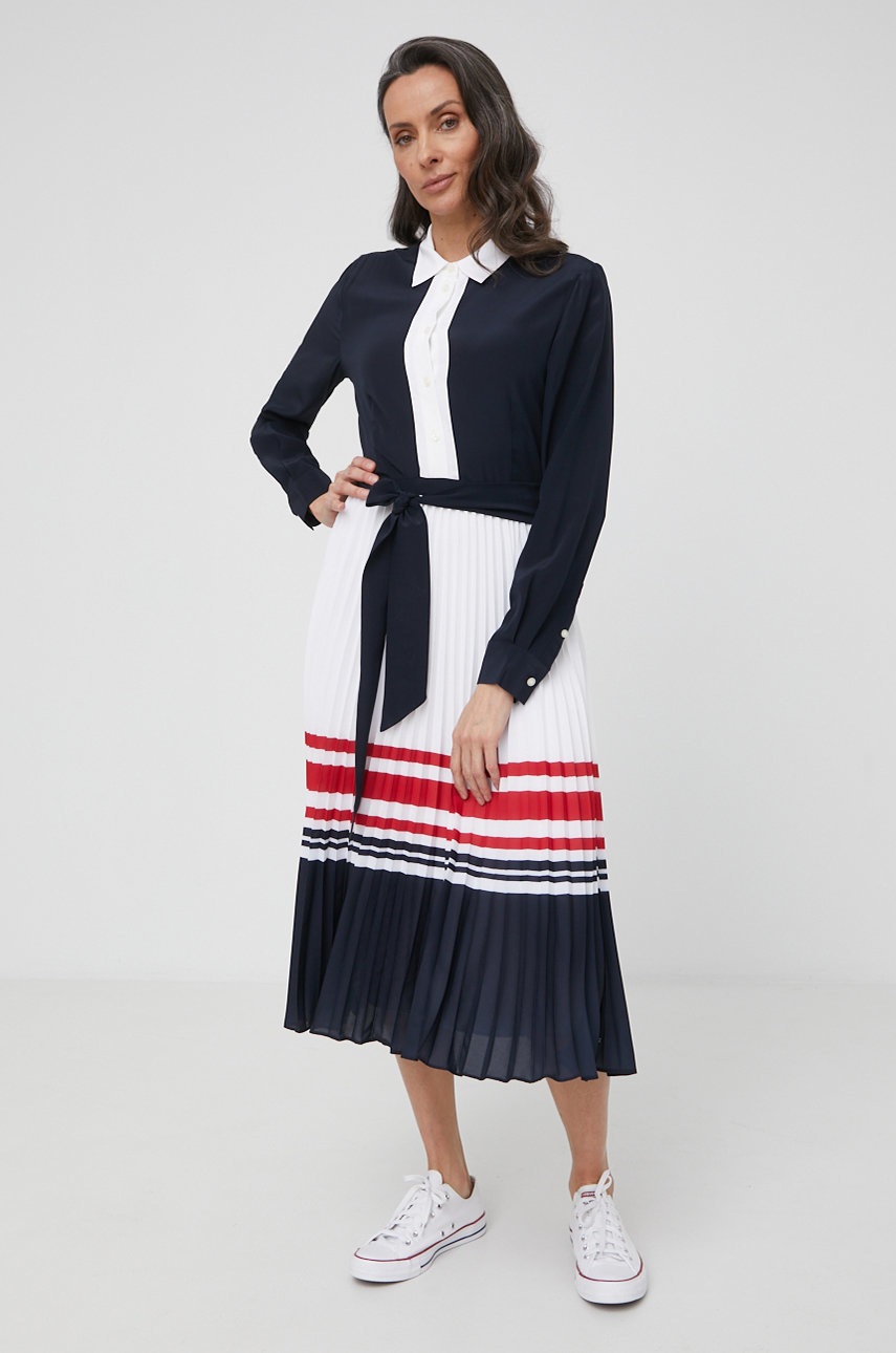 

Шёлковое платье Tommy Hilfiger цвет синий midi расклешённая