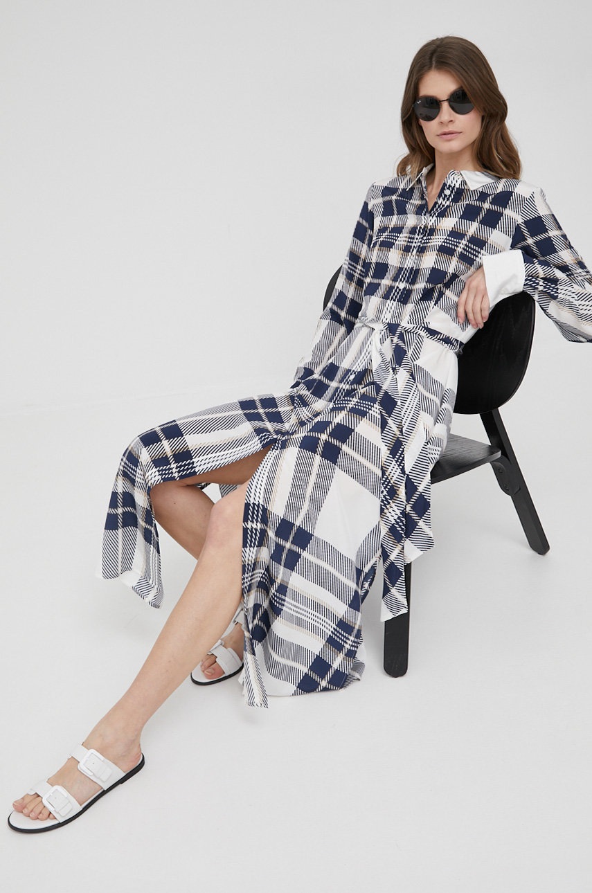 Tommy Hilfiger sukienka jedwabna ICON kolor granatowy maxi rozkloszowana