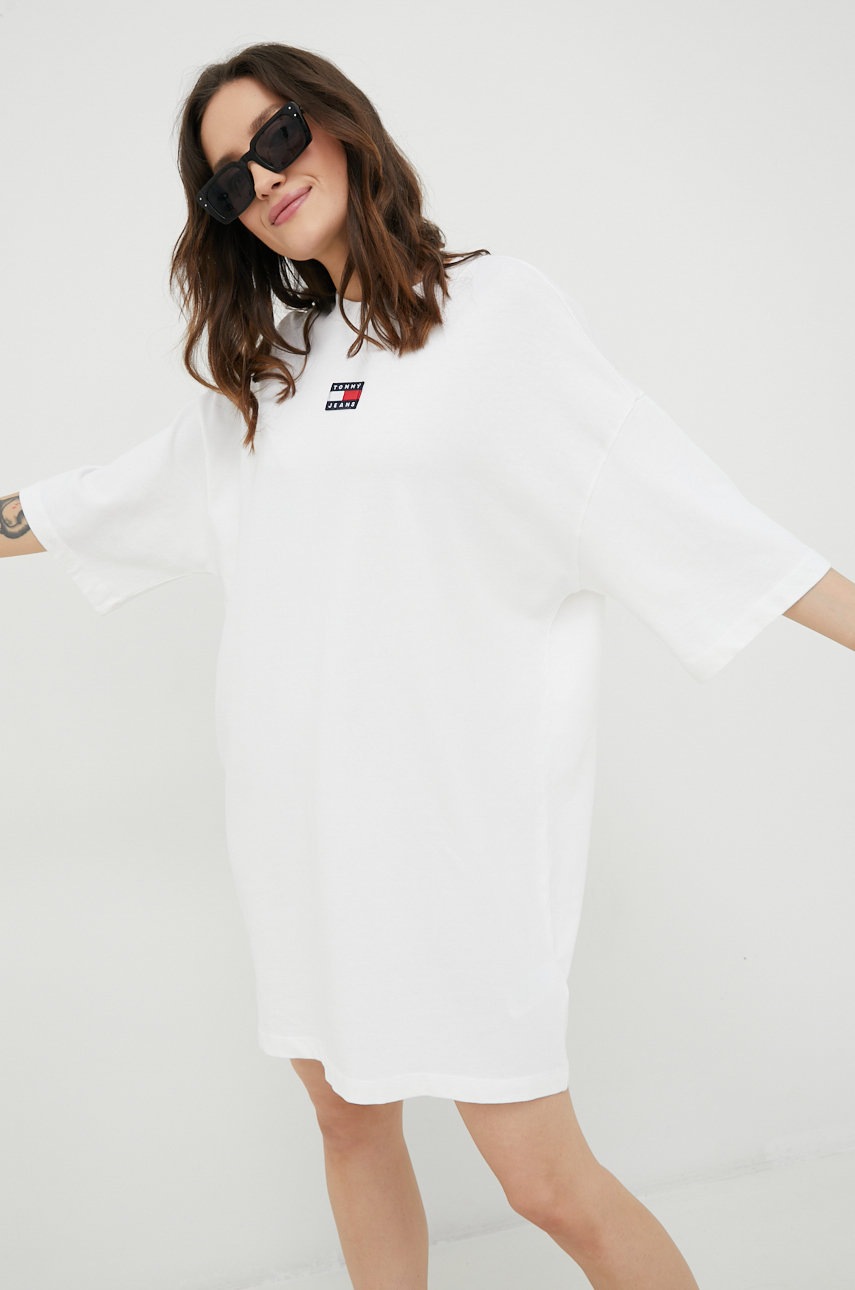 

Бавовняна сукня Tommy Jeans колір білий mini oversize
