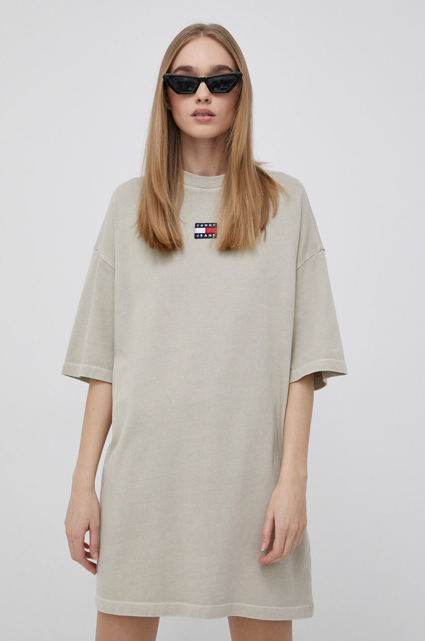 

Хлопковое платье Tommy Jeans цвет бежевый mini oversize