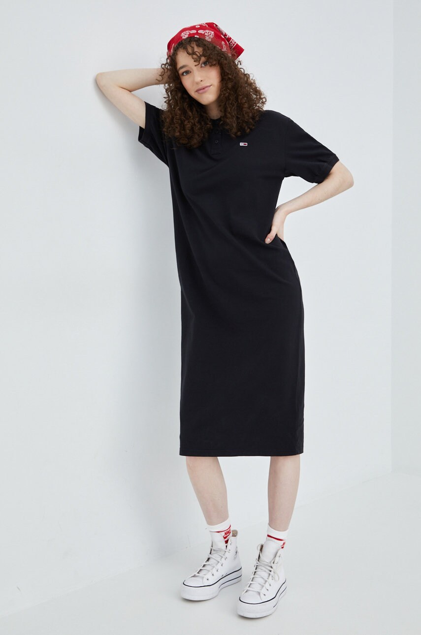 Tommy jeans rochie culoarea negru, midi, drept