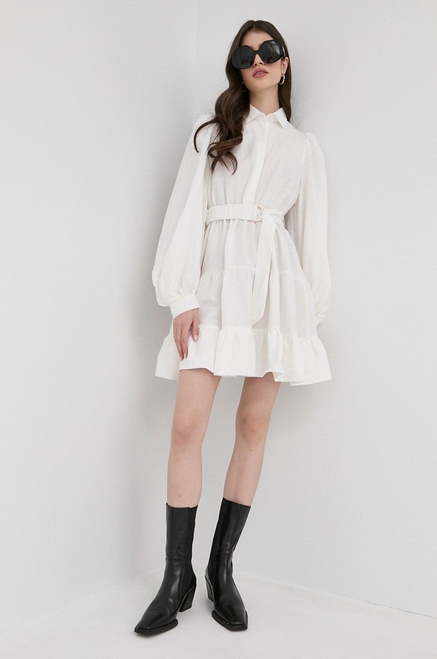 Bardot rochie din in culoarea alb, mini, evazati answear imagine noua