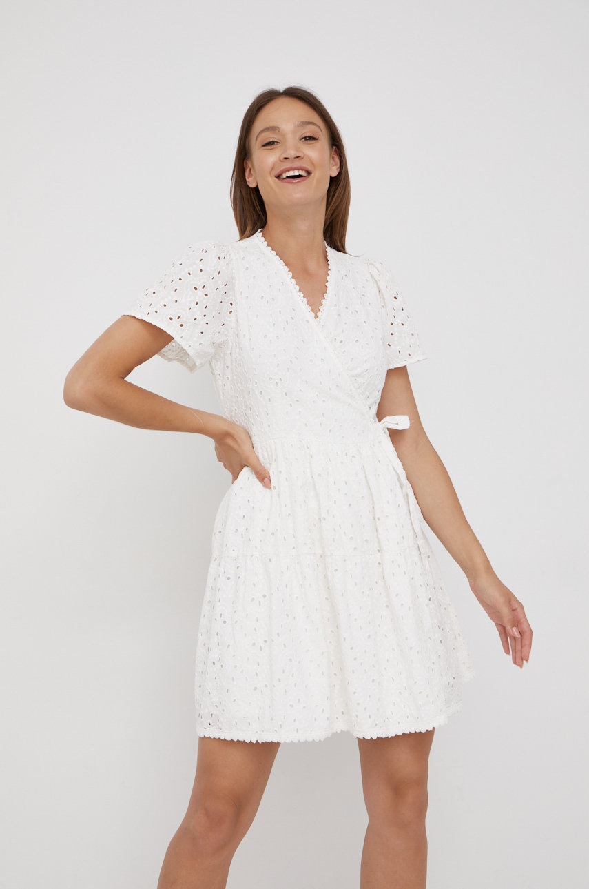 

Памучна рокля Y.A.S в бяло къс модел разкроен модел, Бял