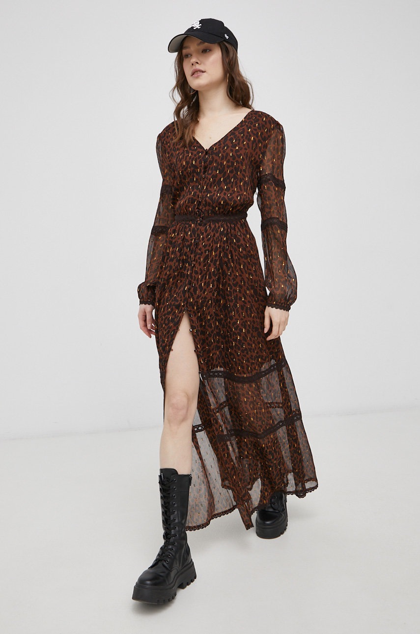 

Сукня Superdry колір коричневий midi розкльошена