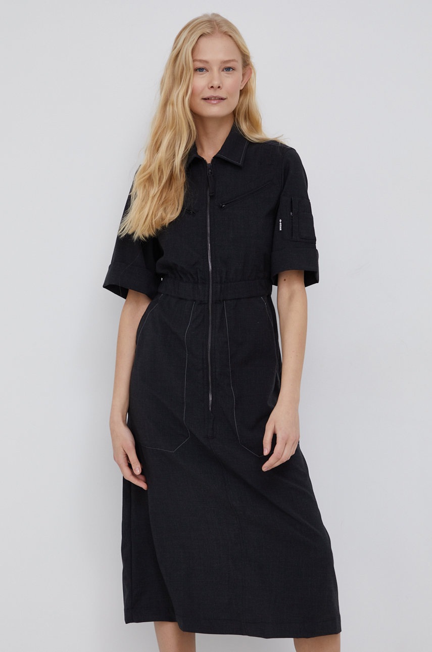 

Вовняна сукня G-Star Raw колір сірий midi пряма