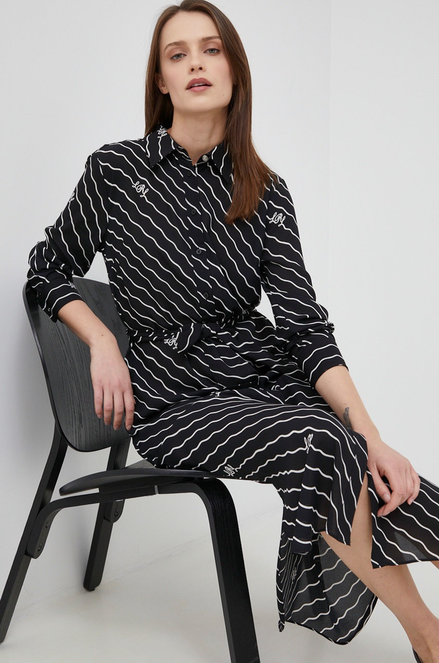 

Сукня Lauren Ralph Lauren колір чорний midi розкльошена