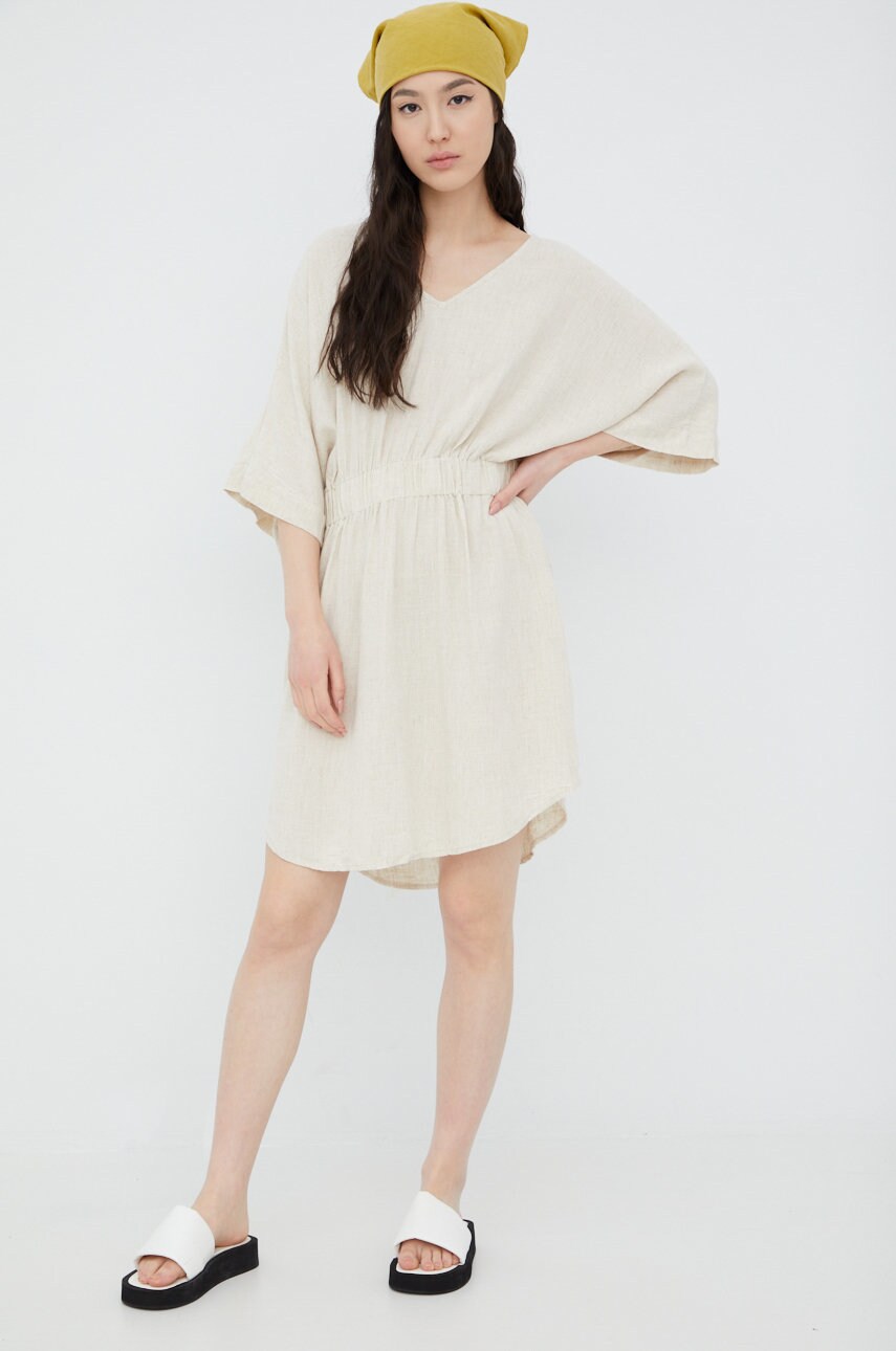 Noisy may rochie din amestec de in culoarea bej, mini, evazati