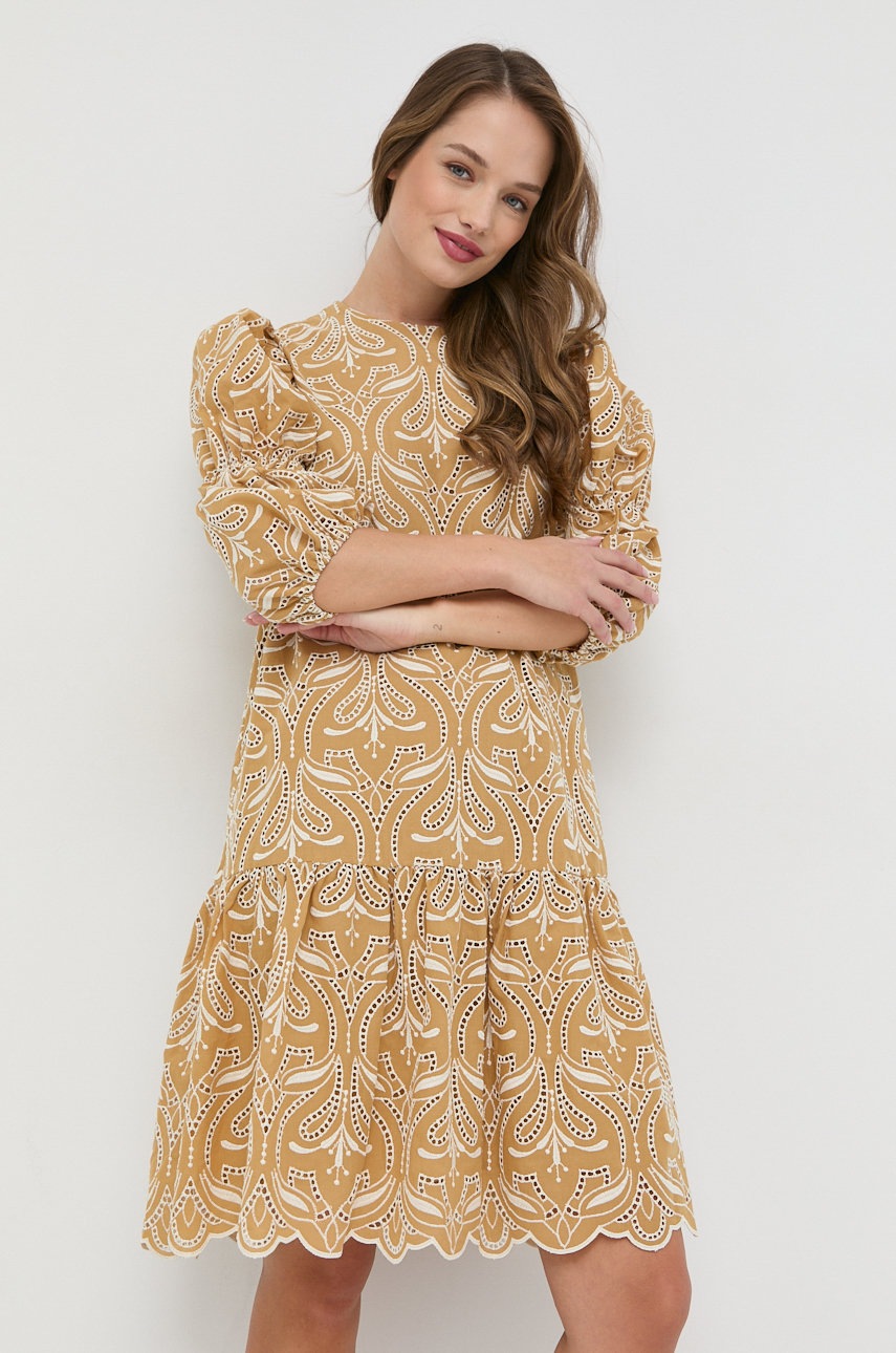 

Рокля Ivy & Oak Macia къс модел с уголемена кройка, Бежов