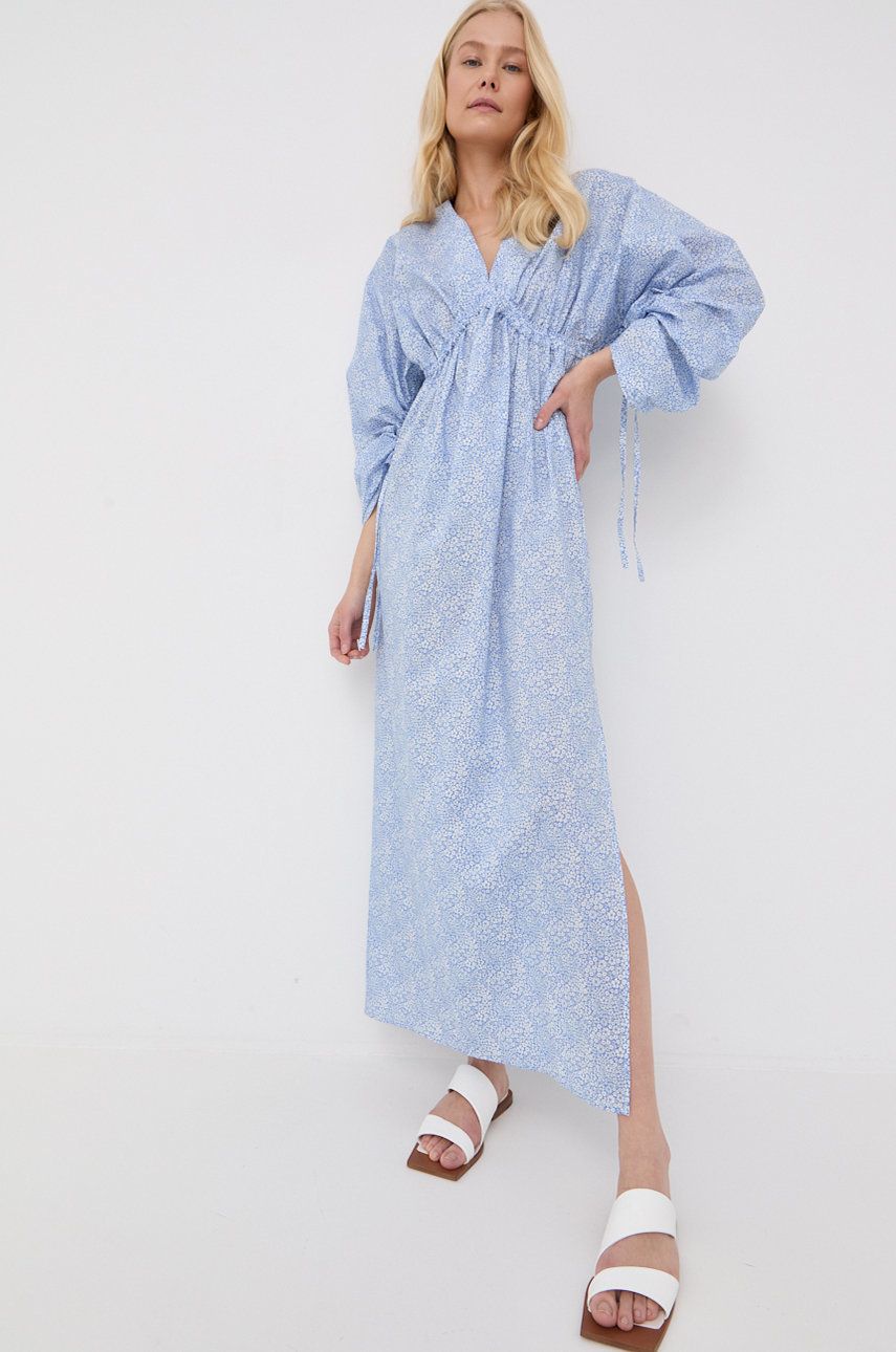 Bavlněné šaty Herskind maxi, jednoduchý - modrá -  100% Organická bavlna