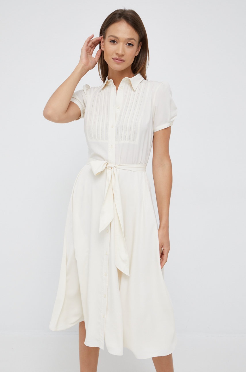 Lauren Ralph Lauren sukienka kolor beżowy midi rozkloszowana