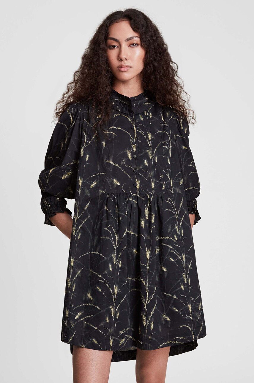 Allsaints rochie din bumbac bila culoarea negru, mini, evazata