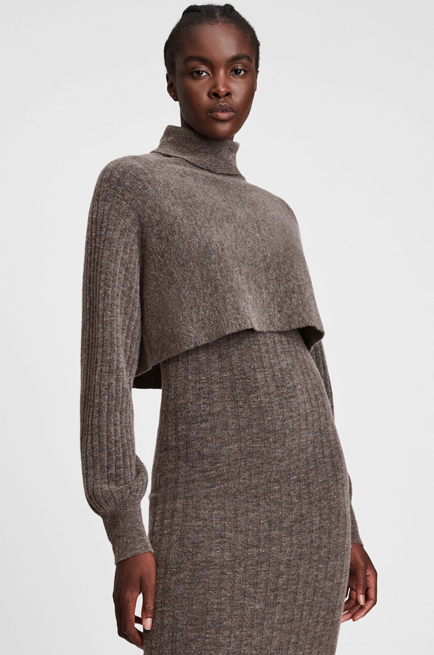

Платье и свитер AllSaints Margot цвет коричневый midi облегающее