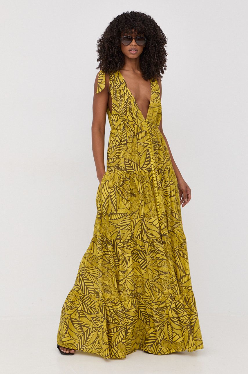 Twinset sukienka bawełniana kolor żółty maxi rozkloszowana