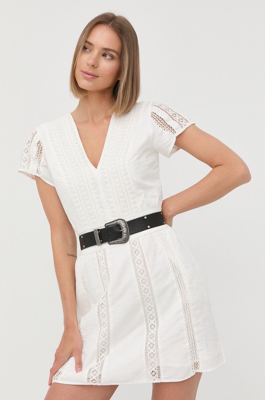 The Kooples rochie din bumbac culoarea alb, mini, evazati alb