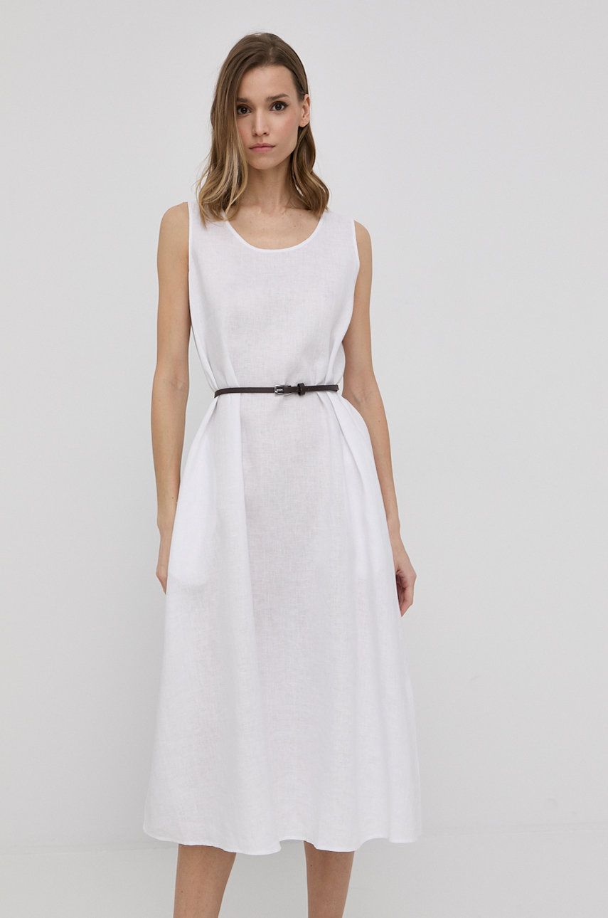 Max Mara Leisure rochie din in culoarea alb, midi, evazati