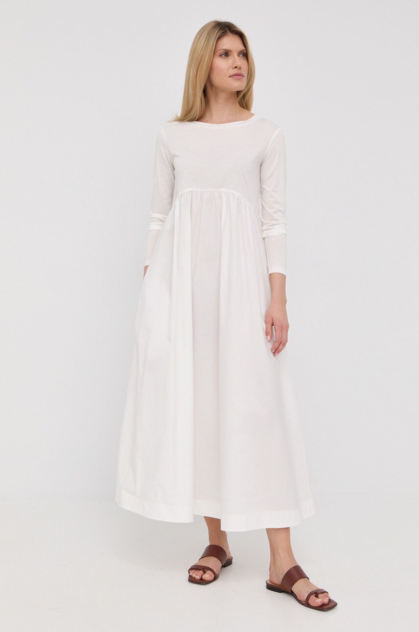 

Хлопковое платье Max Mara Leisure цвет белый maxi расклешённая