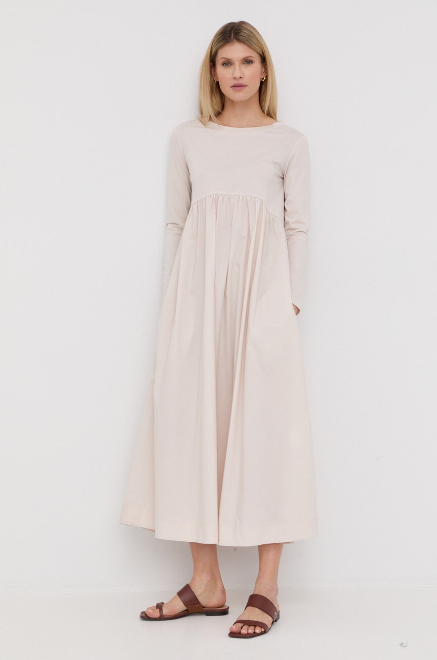 

Бавовняна сукня Max Mara Leisure колір бежевий maxi розкльошена