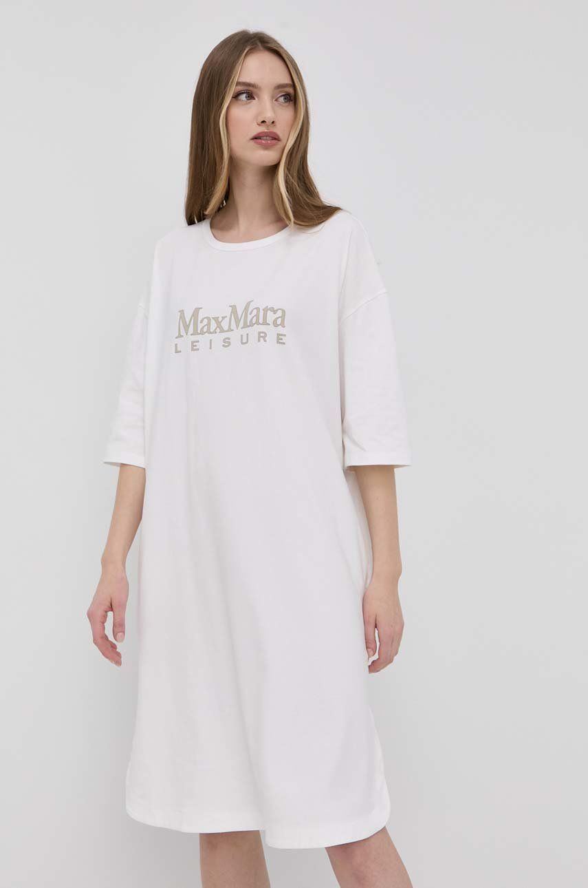 Šaty Max Mara Leisure bílá barva, mini, oversize - bílá -  92 % Bavlna