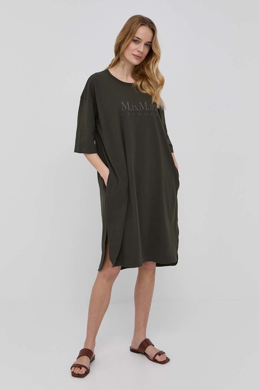 

Рокля Max Mara Leisure в сиво къс модел с уголемена кройка, Зелен