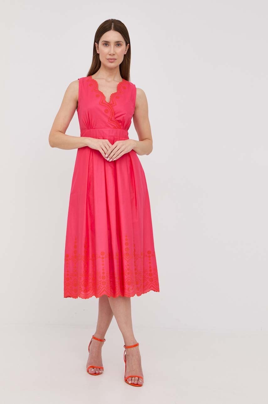 Max&co. rochie din bumbac culoarea roz, midi, evazati