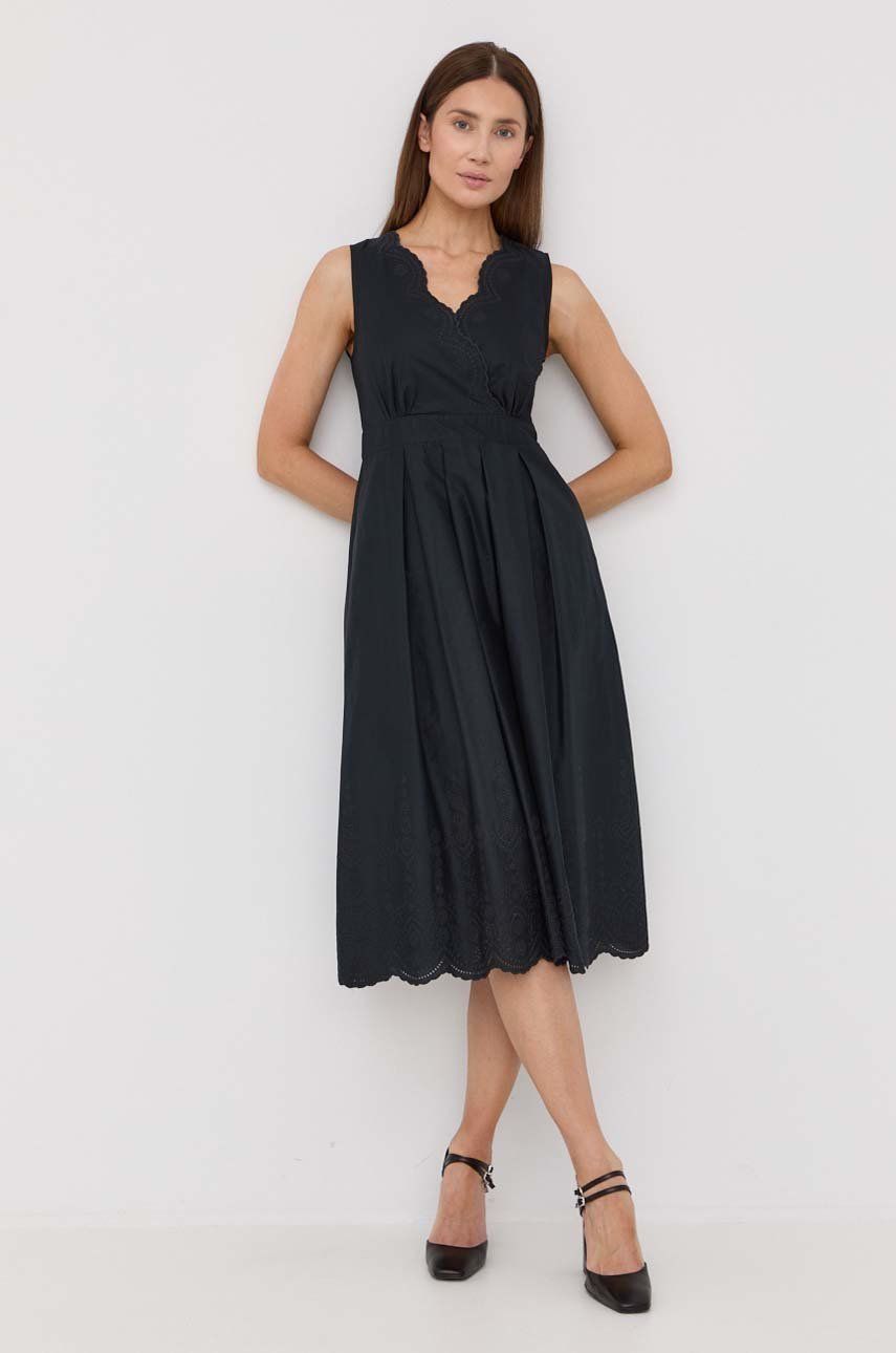 MAX&Co. sukienka bawełniana kolor czarny midi rozkloszowana