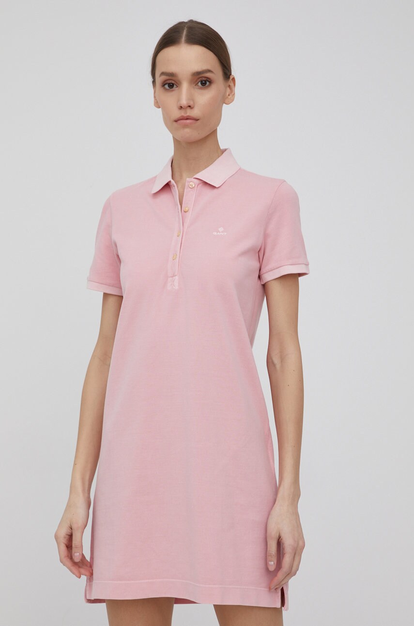 Gant rochie din bumbac culoarea roz, mini, drept