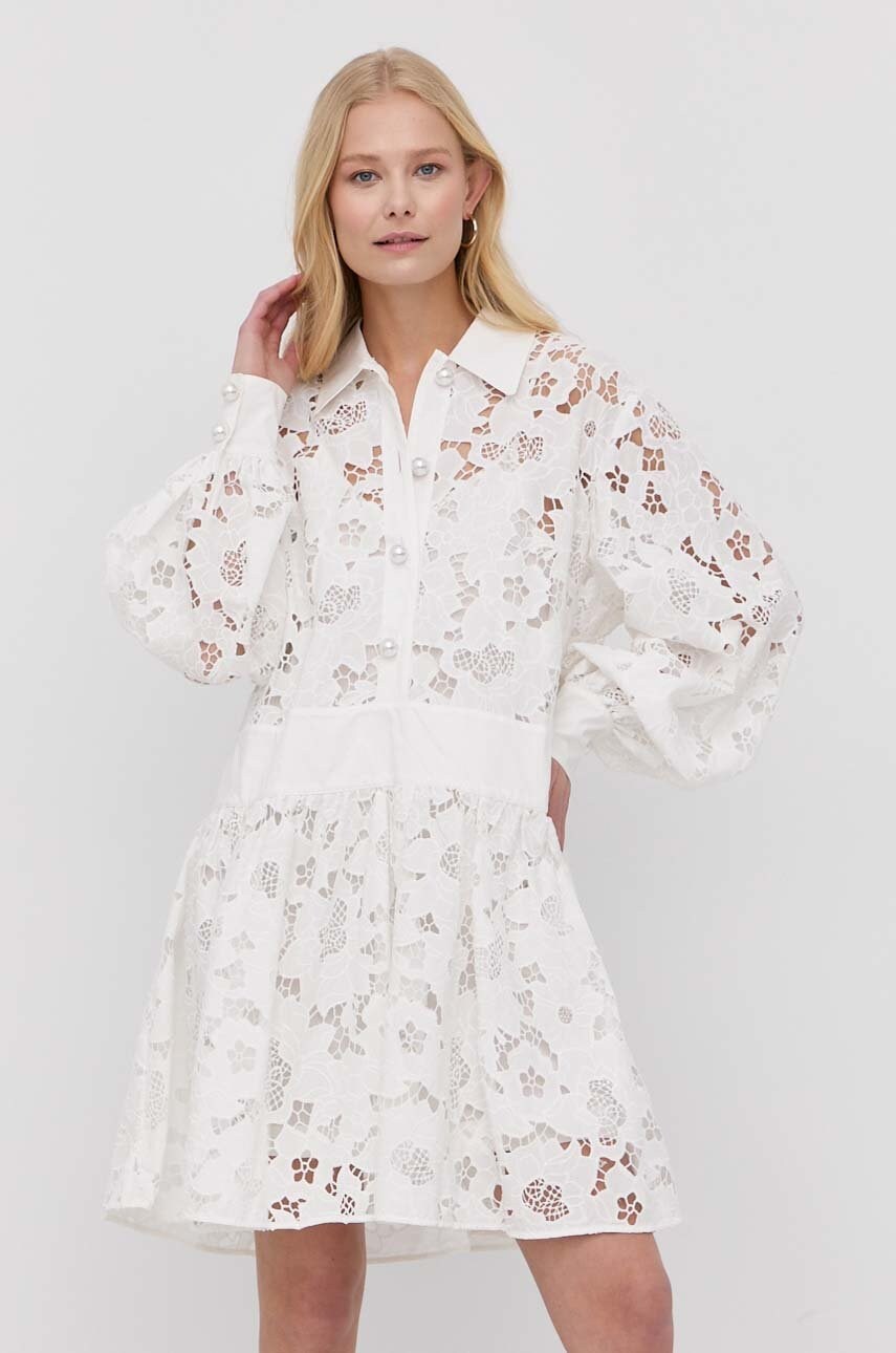Custommade rochie din bumbac culoarea alb, mini, evazati