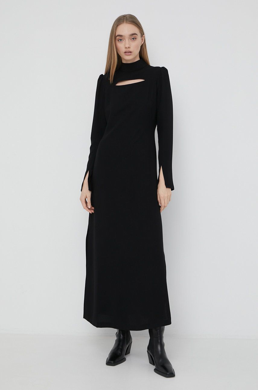 Šaty Notes du Nord černá barva, maxi, áčková - černá -  100% Polyester