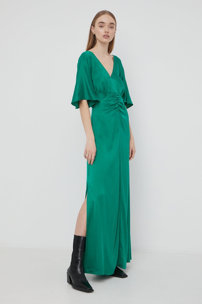 Notes Du Nord Rochie De Matase Culoarea Verde, Maxi, Evazati