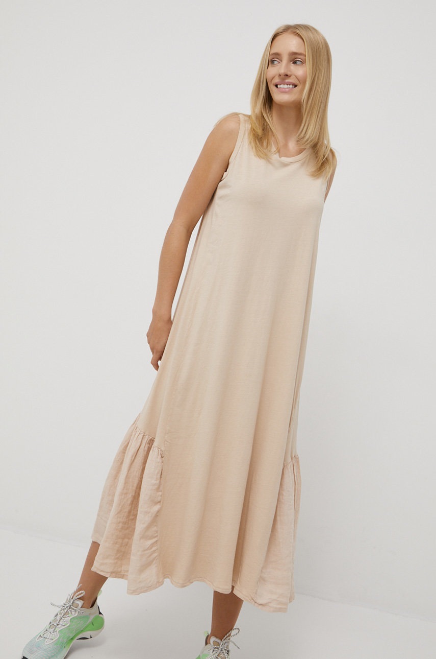 

Рокля Deha в бежово среднодълъг модел разкроен модел, Бежов